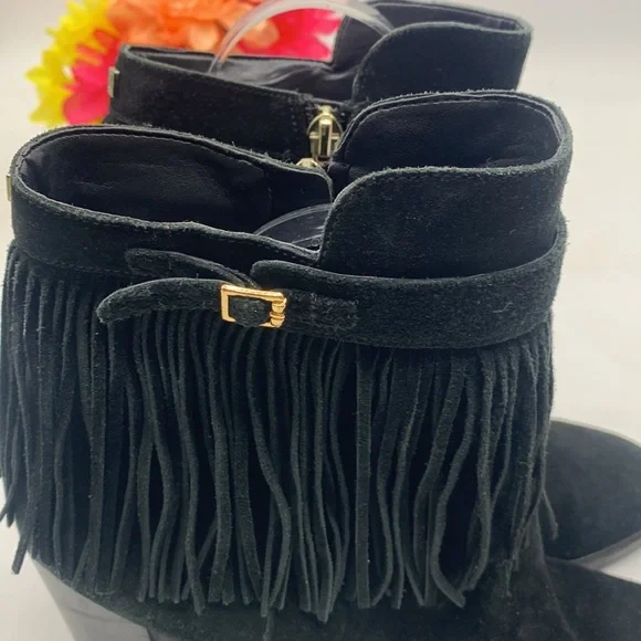 Ivanka Trump Itperta Black Fringe Suede Heeled Ankle Bootie Sz 10 BAB4117B - Picture 4 of 10